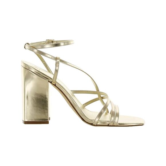 MARC FISHER Womens Gold Edalyn Square Toe Block Heel Leather Heeled Sandal 6.5 M - Picture 3 of 4